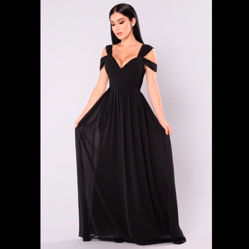 Black off the shoulder floor length dress